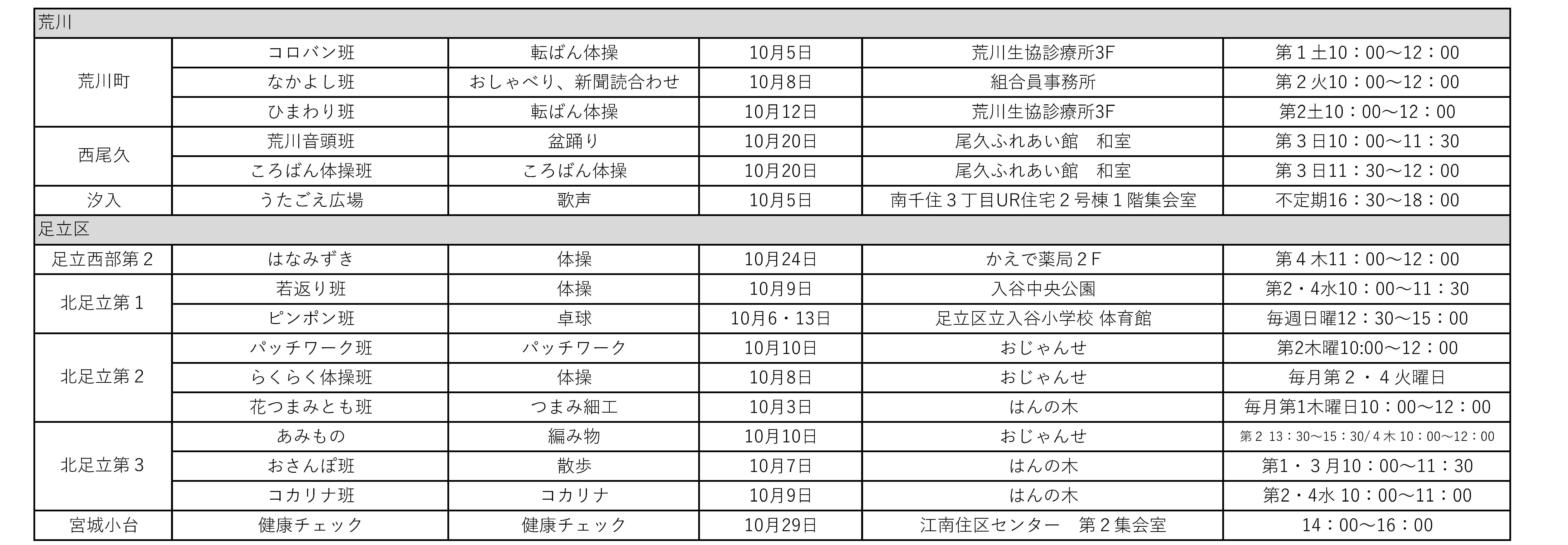 班会予定荒川区足立区